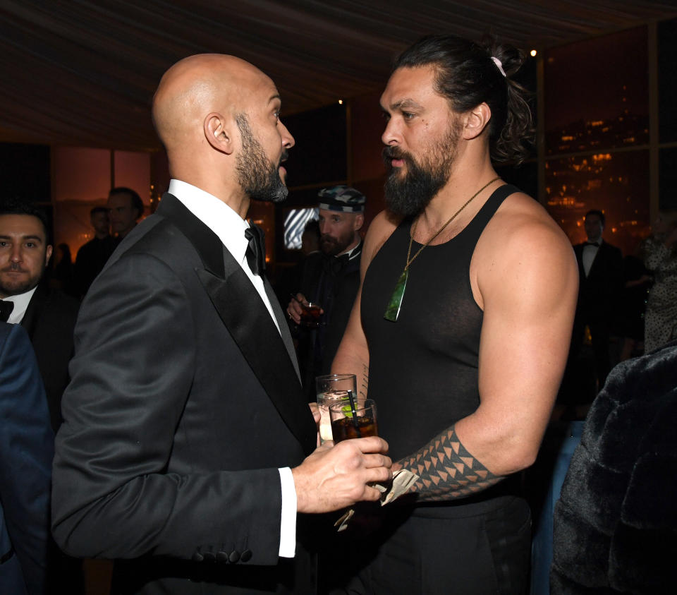 BEVERLY HILLS, CALIFORNIA - JANUARY 05: (L-R) Keegan-Michael Key and Jason Momoa attends The 2020 InStyle And Warner Bros. 77th Annual Golden Globe Awards Post-Party at The Beverly Hilton Hotel on January 05, 2020 in Beverly Hills, California. (Photo by Kevin Mazur/Getty Images for InStyle)