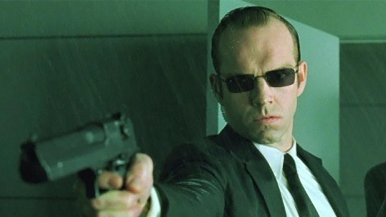 Hugo Weaving as Agent Smith in 'The Matrix'. (Credit: Warner Bros)