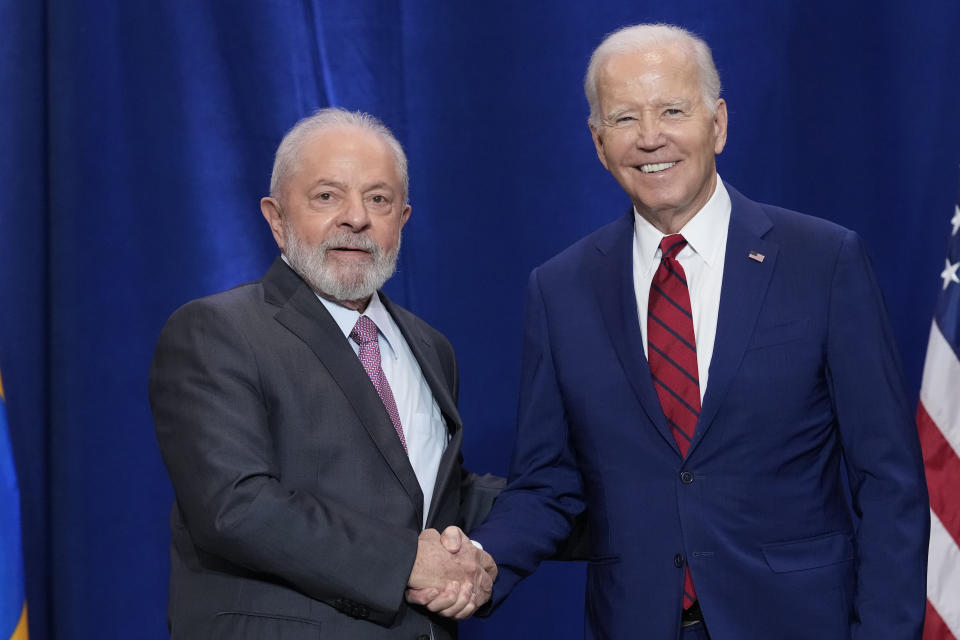 President Joe Biden meets with Brazil's President Luiz Inacio Lula da Silva in New York, Wednesday, Sept. 20, 2023. (AP Photo/Susan Walsh)