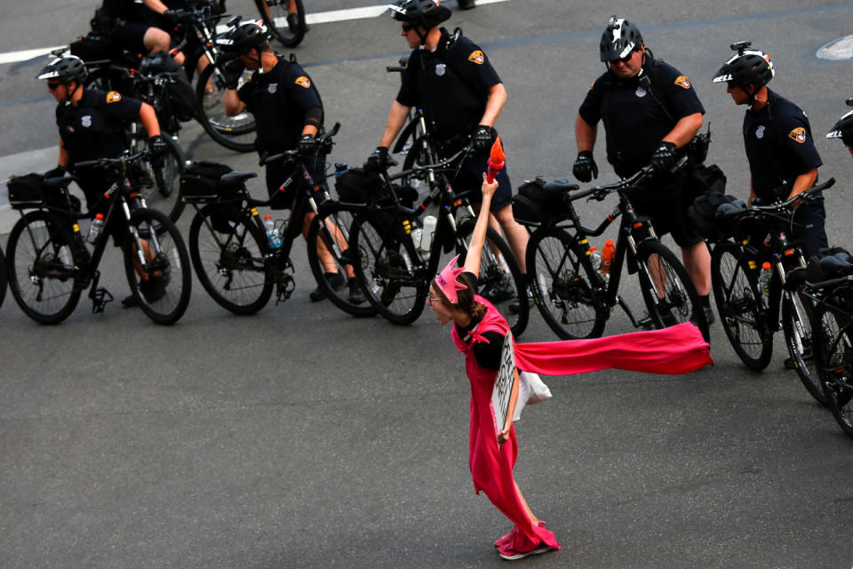 Demonstrators protest outside the RNC