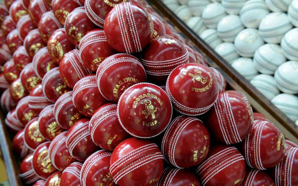 Finished turf balls at the Kookaburra cricket ball factory at Moorabbin in Melbourne, October 24, 2012. This iconic manufacturer of Australian cricket balls is angered that Cricket Australia intends to introduce the English-made Dukes balls into domestic games. Kookaburra has virtually monopolised the local cricket ball market