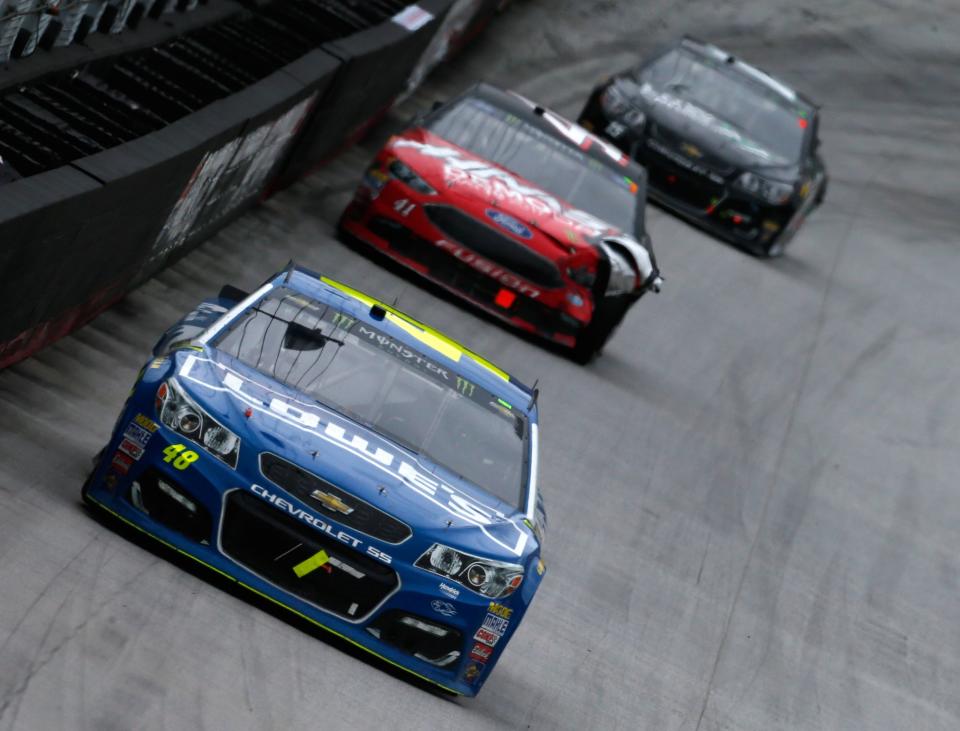 Jimmie Johnson surged to the front with 106 laps to go at Bristol. (Getty)