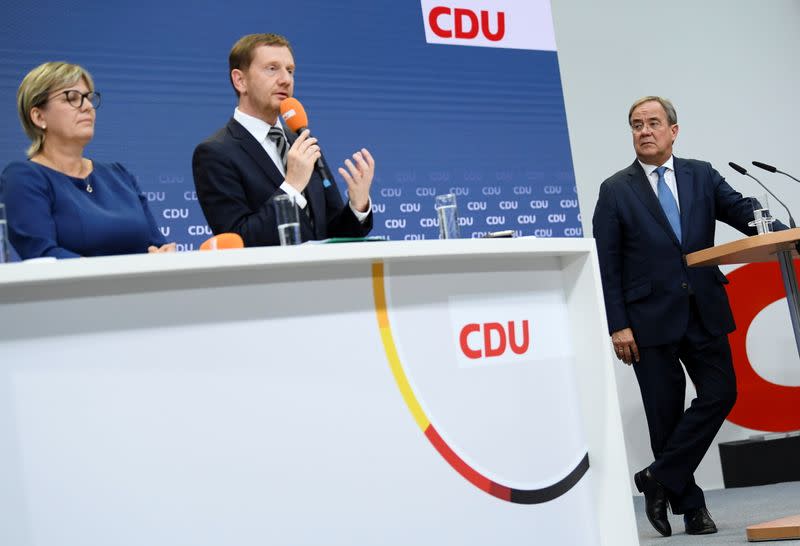 CDU's candidate for chancellor Armin Laschet holds a news conference, in Berlin