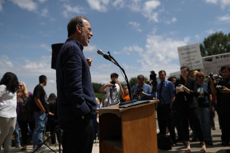 Demonstrators gather at the Oregon Capitol Building in support of the climate change bill HB2020 on Tuesday, June 25, 2019. (Noble Guyon/The Oregonian via AP)