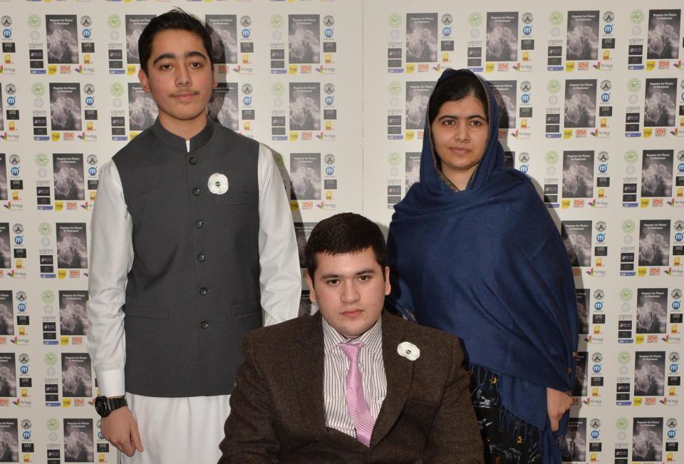 Ahmad Nawaz with another survivor of the Peshawar attack and Malala Yousafzai (Getty Images)