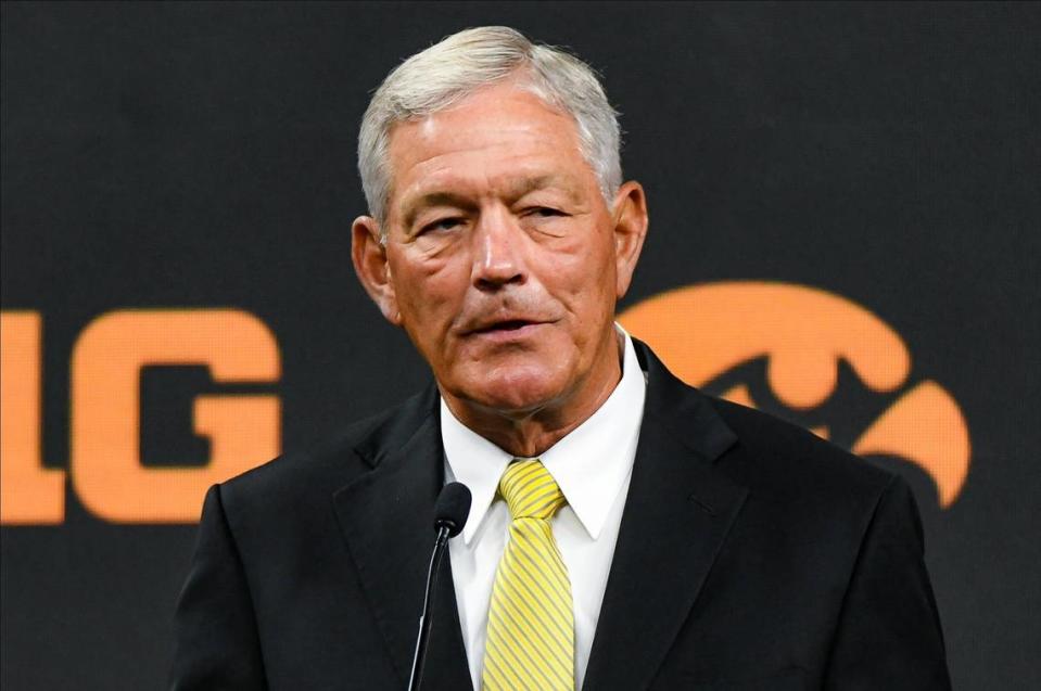 Iowa Coach Kirk Ferentz led the Hawkeyes to a Music City Bowl victory over Kentucky last season.