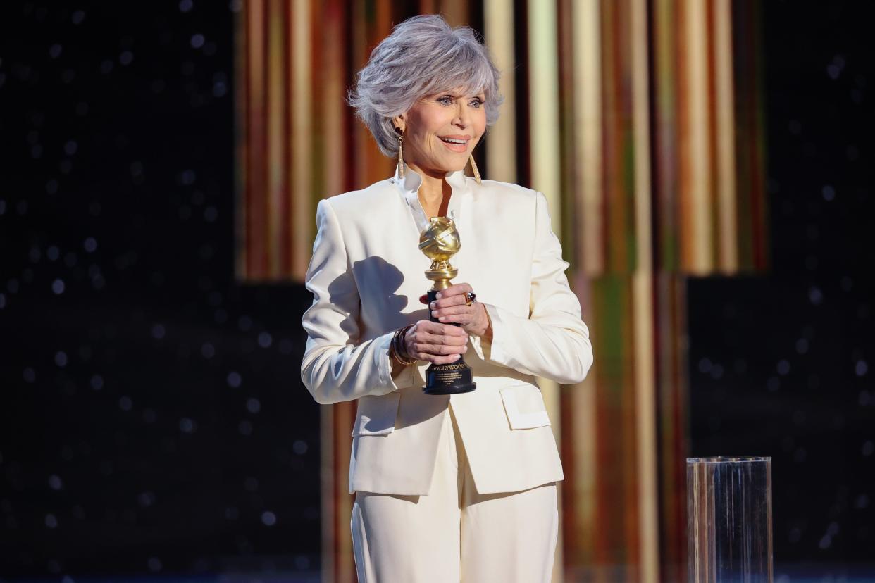 Jane Fonda accepts the Cecil B. DeMille Award onstage at the 78th Annual Golden Globe Awards on Feb. 28, 2021. (Photo: Rich Polk/NBCUniversal via Getty Images)