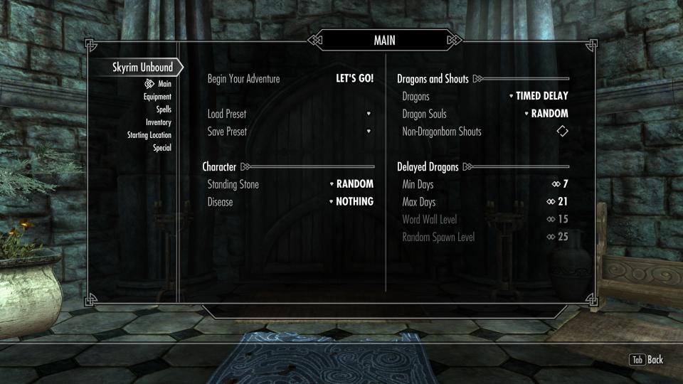 Best Skyrim mods - Skyrim Unbound Reborn settings