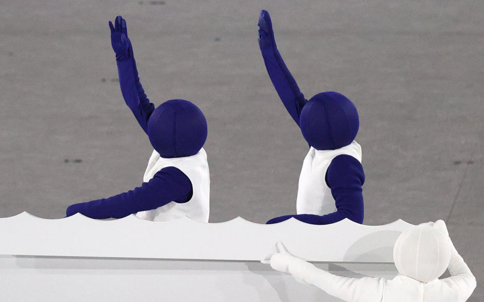 TOKYO, JAPAN  JULY 23, 2021: Performers at the opening ceremony of the Tokyo 2020 Summer Olympic Games at the National Stadium. Tokyo was to host the 2020 Summer Olympics from 24 July to 9 August 2020, however because of the COVID-19 pandemic the games have been postponed for a year and are due to take place from 23 July to 8 August 2021. Sergei Bobylev/TASS (Photo by Sergei Bobylev\TASS via Getty Images)