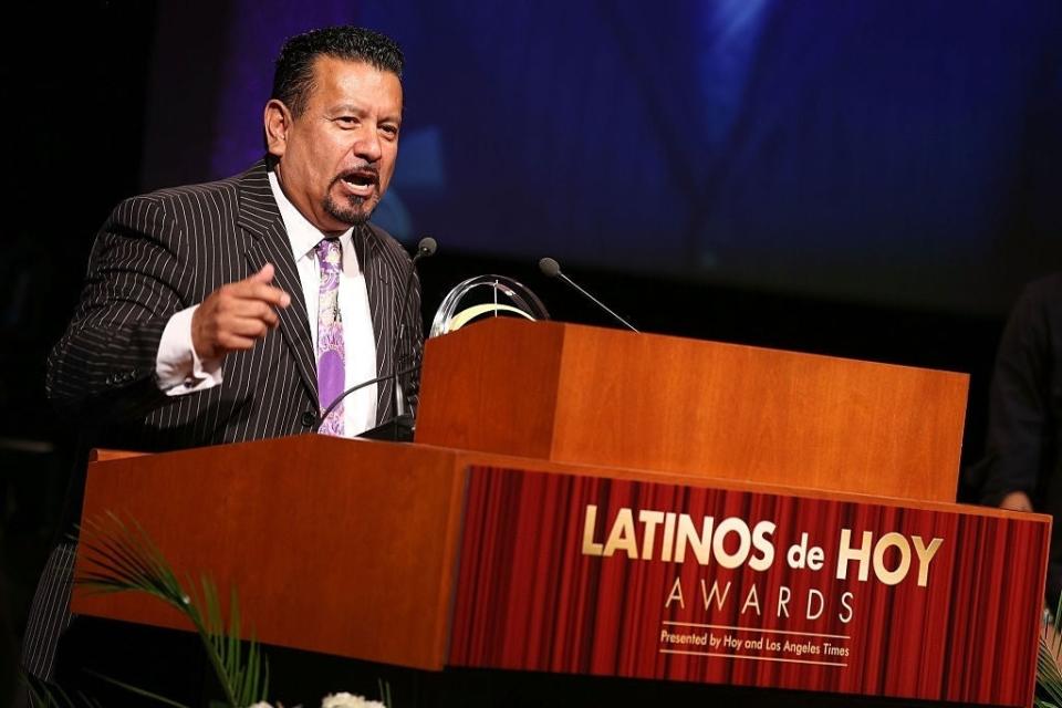 <p>Richard Montañez, pictured at the Latinos de Hoy Awards, in partnership with The Los Angeles Times. The paper recently published allegations that his ‘rags to riches’ tale of inventing Flamin’ Hot Cheetos is an “urban legend”</p> (Twitter/Latinos de Hoy Awards)