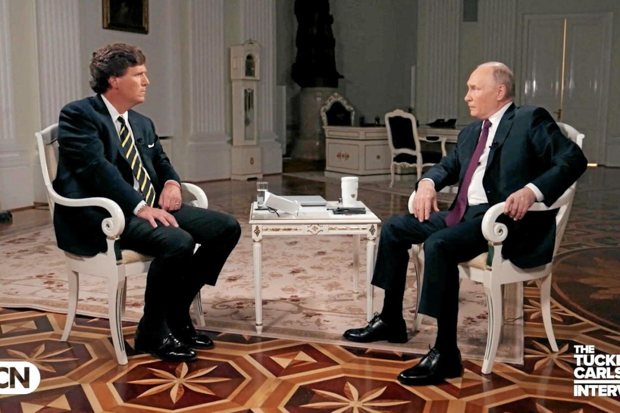 Vladimir Poutine répondant à Tucker Carlson, à Moscou, le 6 février 2024.   - Credit:Tucker Carlson Network / X80001 / via REUTERS