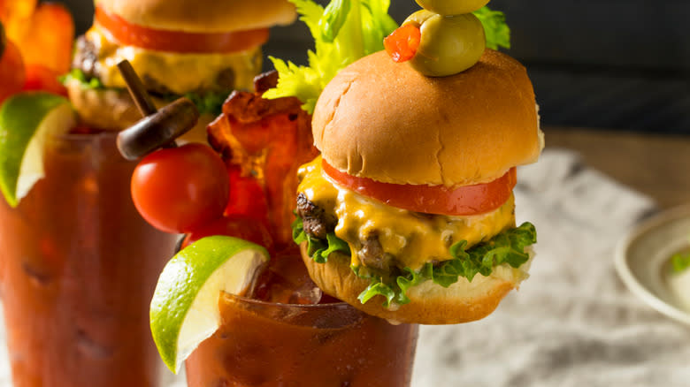 burger with a bloody mary