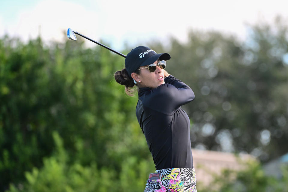 Maria Fassi of Mexico plays her shot from the third tee during the second round of The ANNIKA driven by Gainbridge at Pelican Golf Club on November 10, 2023, in Belleair, Florida. (Photo by Julio Aguilar/Getty Images)