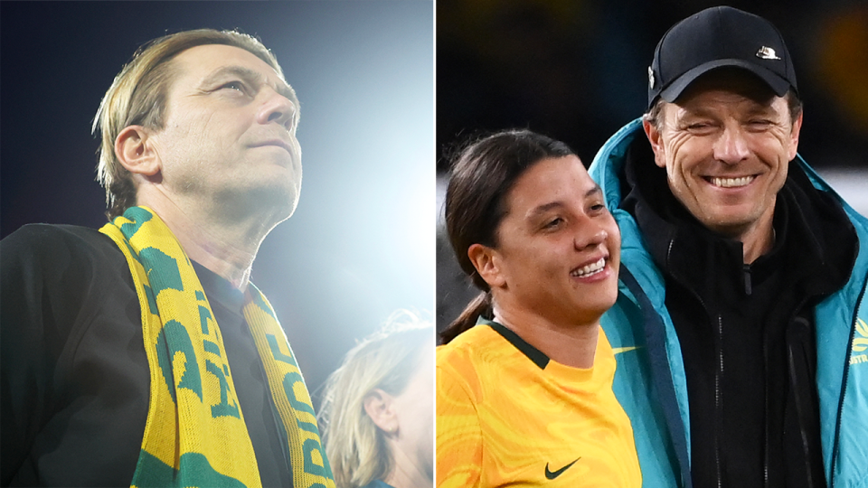Matildas coach Tony Gustavsson (pictured left) has hit back at speculation over reports he is joining the Swedish national team after committing to taking the team to the Olympics. (Getty Images)