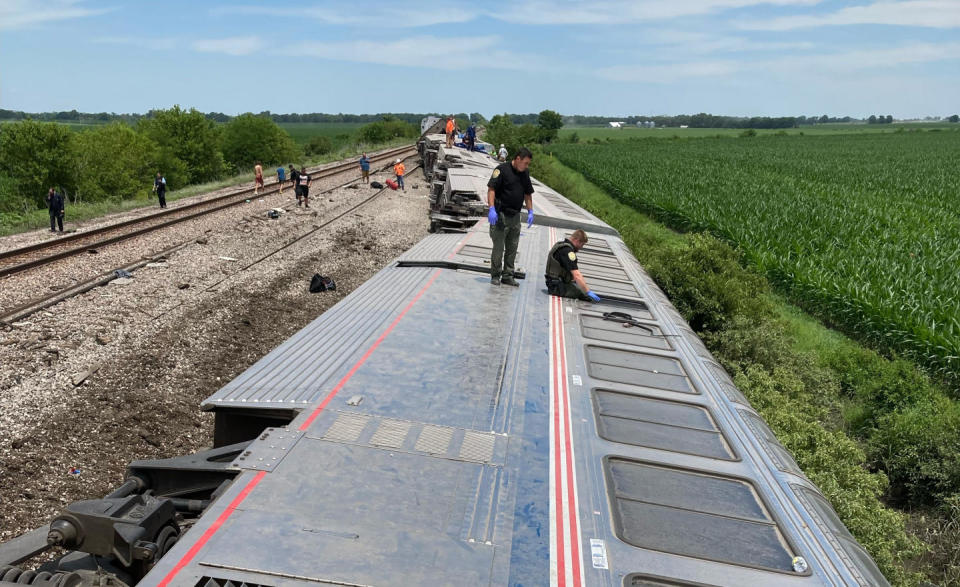 A photo of the derailed Amtrak train in Missouri.  / Credit: Ron Goulet