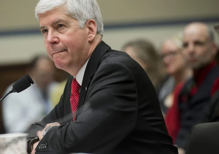 Former Michigan Gov. Rick Snyder, show testifying about the Flint water crisis before a congressional committee in 2016, when he was still in office.