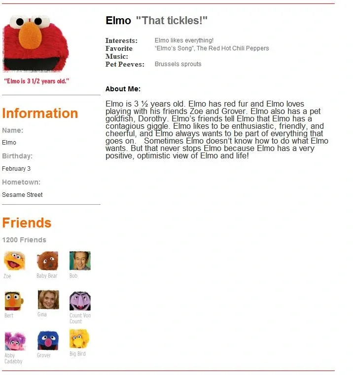 Elmo's Muppetbook profile from 2009. (Photo: SesameWorkshop.org)