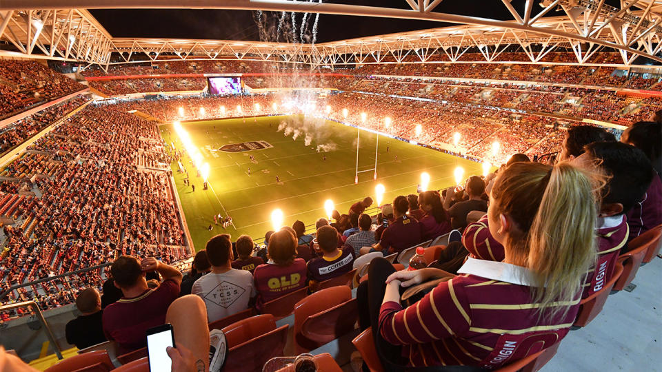 Queensland fans watch on at Suncorp for a record crowd post the pandemic restart for State of Origin.