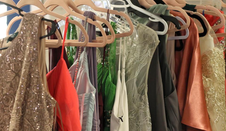 A few of the hundreds of prom dresses at Pamela's Closet at Poplar Springs Baptist Church near Shelby.