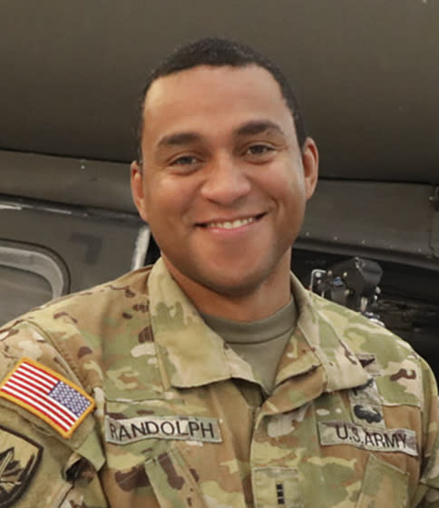 This image provided by the Tennessee National Guard shows Chief Warrant Officer 3 Danny Randolph, one of two Tennessee National Guard pilots killed when their Black Hawk helicopter crashed along an Alabama highway on Wednesday, Feb. 15, 2023. Both pilots were both experienced aviators with more than a dozen years of military service apiece, military officials said Thursday, Feb. 16. (Maj. Theresa L. Austin/Tennessee National Guard via AP)
