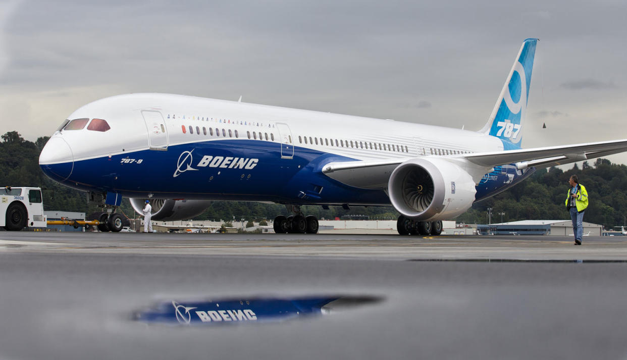 A Boeing 787-9 Dreamliner taxis after concluding its first flight at Boeing Field in Seattle (Stephen Brashear / Getty Images file )