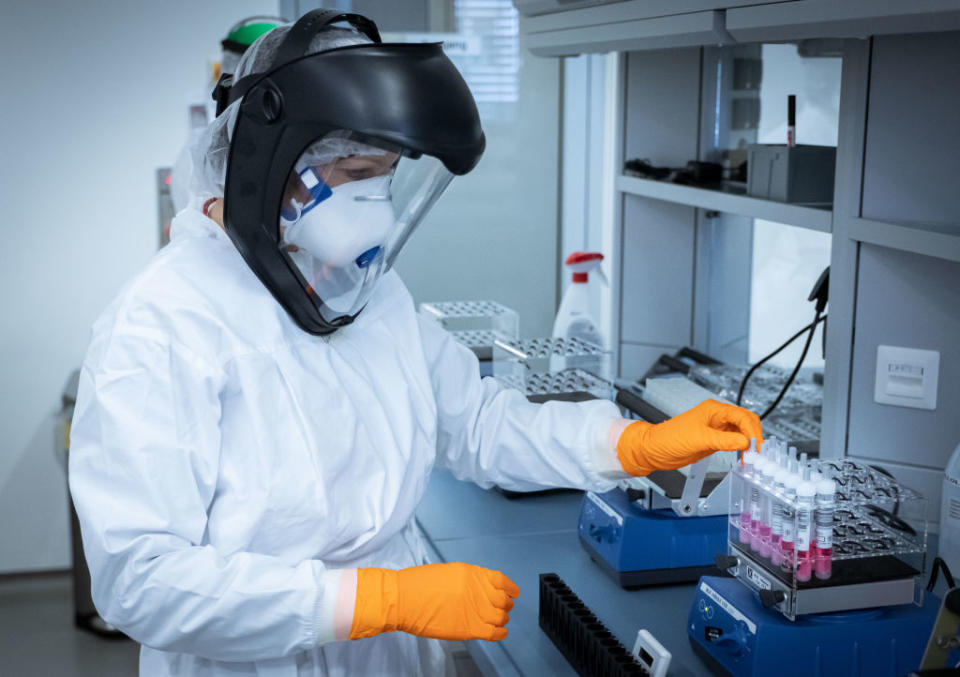 A research assistant in Hanover prepares coronavirus test samples. Source: Getty