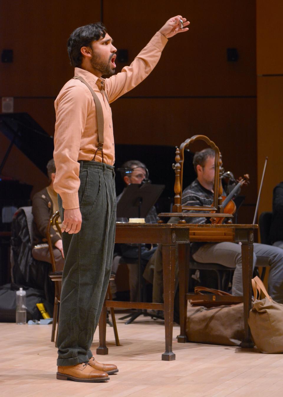 Bradyn Debysingh rehearses a scene from "The Gift," an opera written by local composer Paul Herman that South Bend Lyric Opera presents Jan. 27 and 28 at Indiana University South Bend’s Northside Hall.