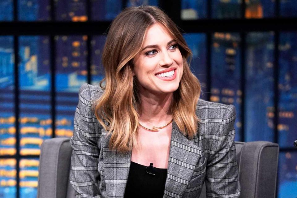 <p>Lloyd Bishop/NBC via Getty</p> Allison Williams on "Late Night with Seth Meyers"