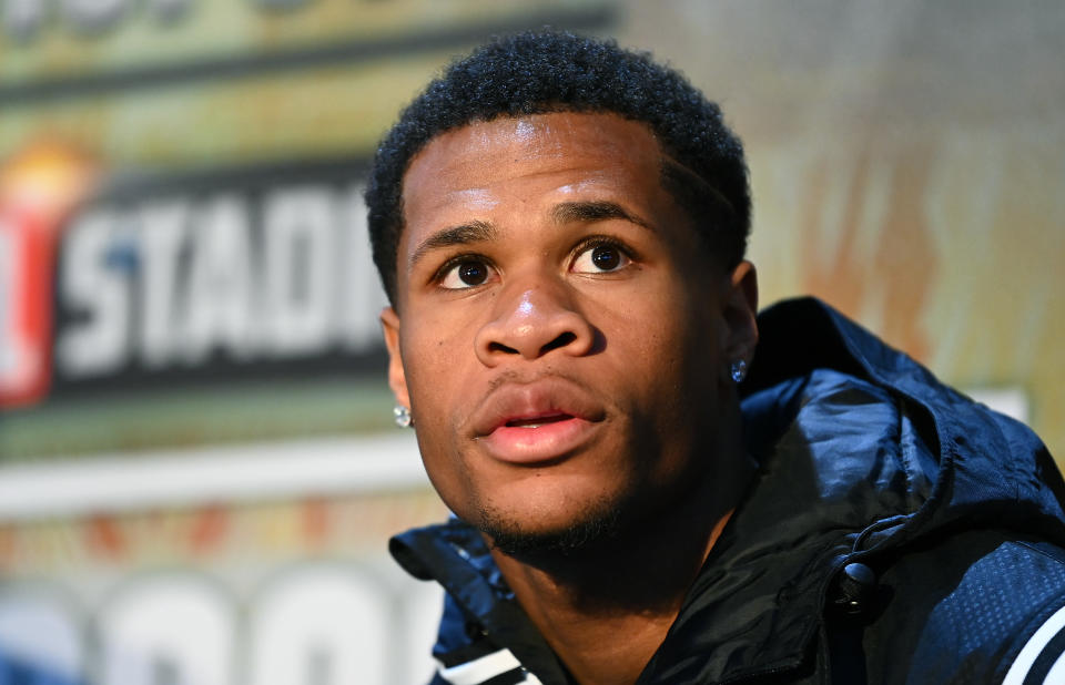 MELBOURNE, AUSTRALIA - MAY 30: Devin Haney of the United States speaks to the media at a press conference with George Kambosos Jr at Culture Kings on May 30, 2022 in Melbourne, Australia. (Photo by Quinn Rooney/Getty Images)