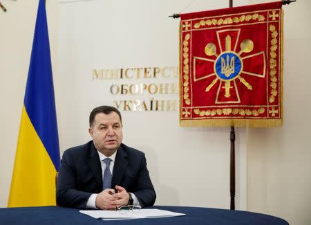 Ukraine's Defence Minister Stepan Poltorak speaks during an interview with Reuters in Kiev, Ukraine March 2, 2018. REUTERS/Gleb Garanich