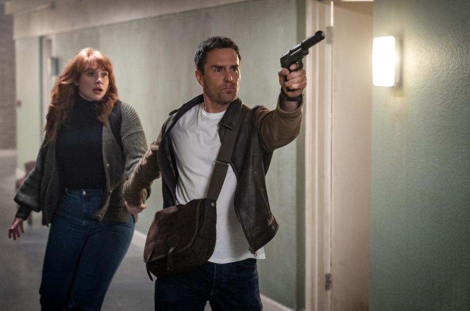 bryce dallas howard and sam rockwell in argylle, directed by matthew vaughn