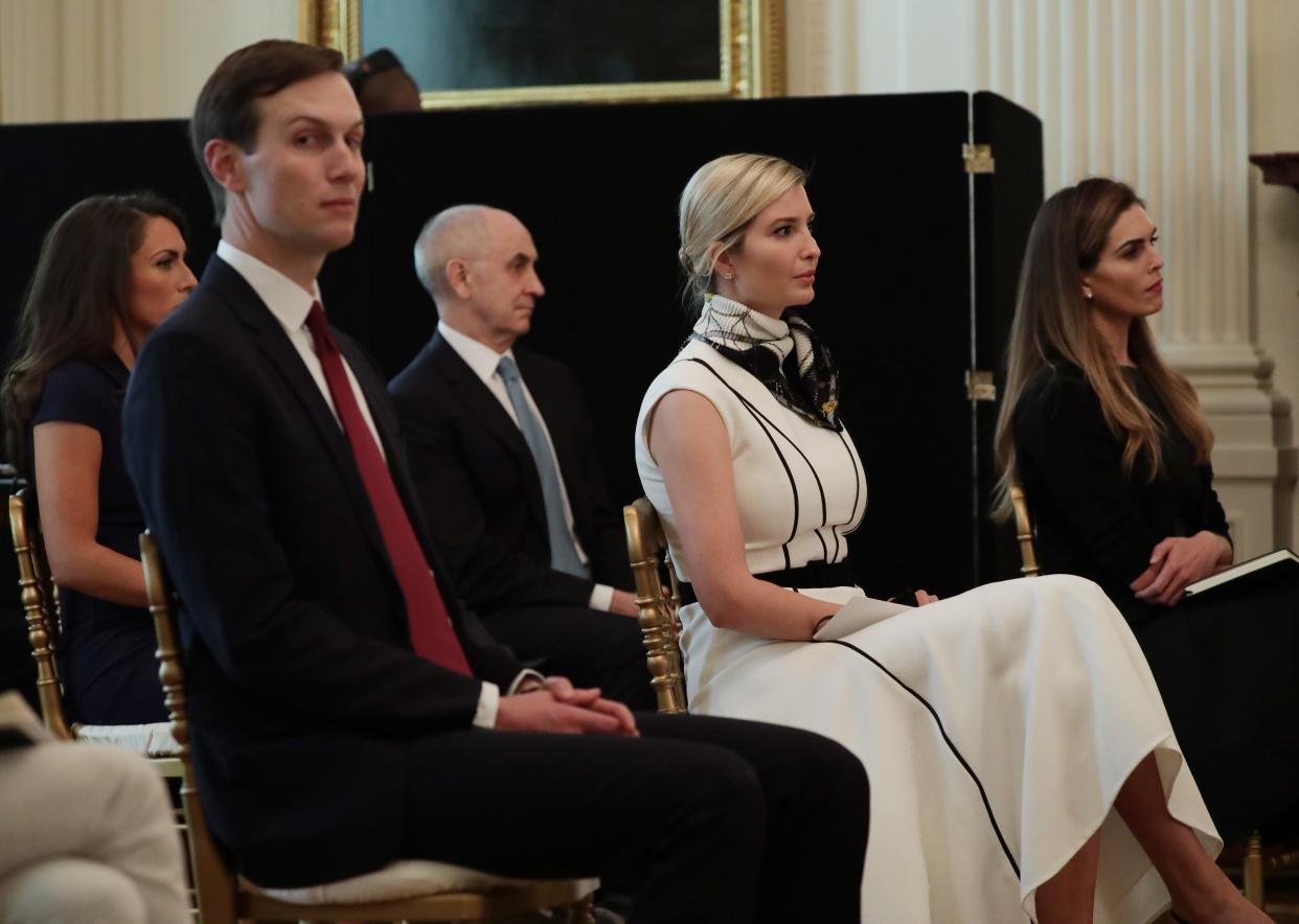 <p>Ivanka Trump and Jared Kushner at the White House with Hope Hicks</p> (Getty)