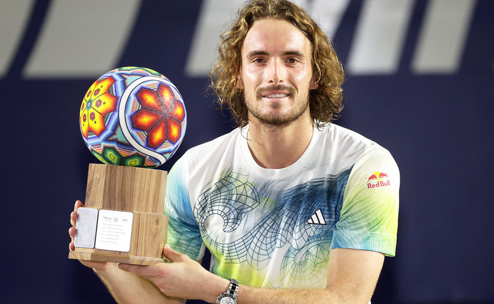 Stefanos Tsitsipas, pictured here after beating Alex De Minaur in Los Cabos. 