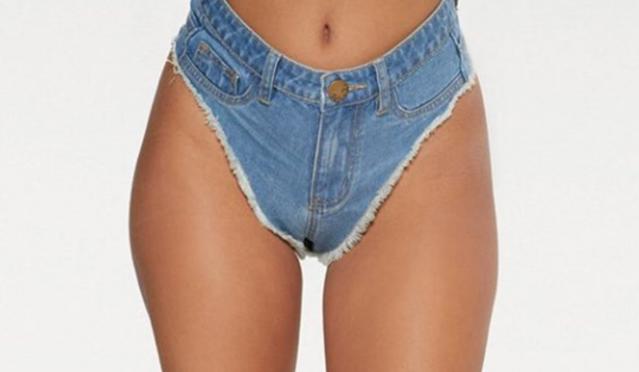 Denim Thong Booty Shorts - S