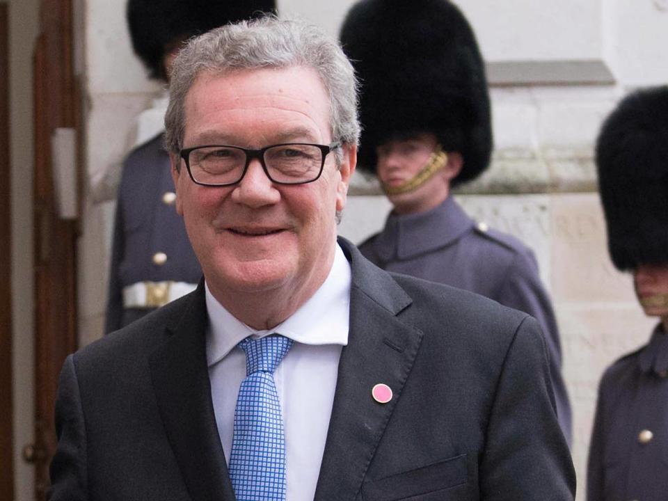 Alexander Downer outside the Foreign Office ahead of a London summit with defence ministers from the coalition of countries fighting IS, also known as Daesh, in Iraq and Syria (Getty)