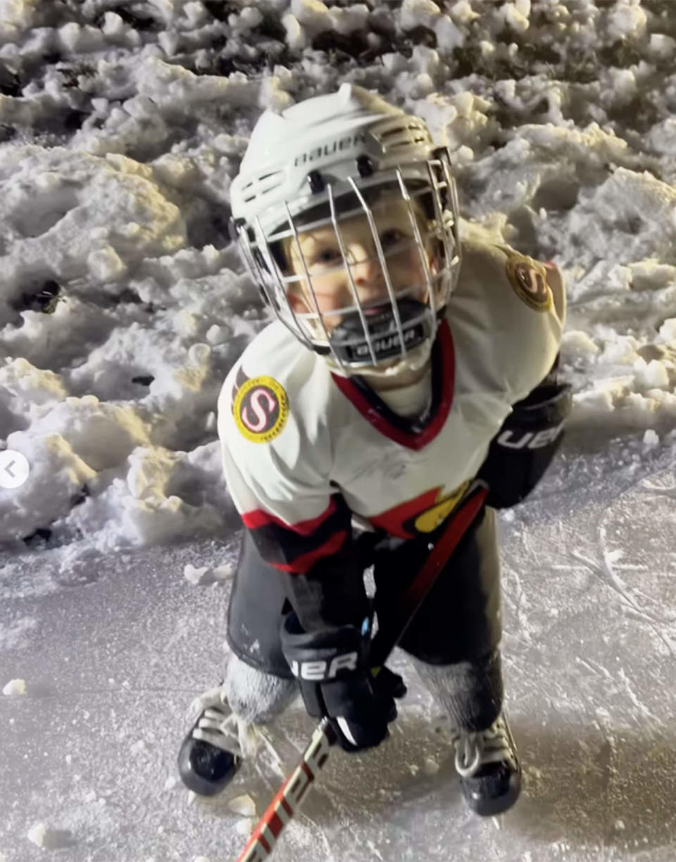 Carrie Underwood shows off 5-year-old son ice skating on their pond for his birthday (@carrieunderwood via Instagram)