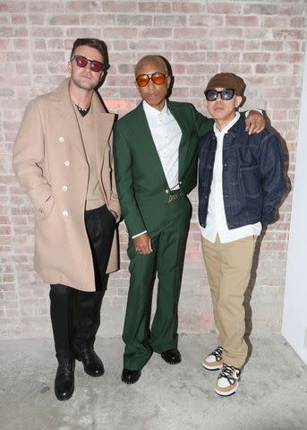 <p>David X Prutting/BFA/Shutterstock</p> Justin Timberlake, Pharrell Williams and Nigo in New York City on Nov. 9, 2023