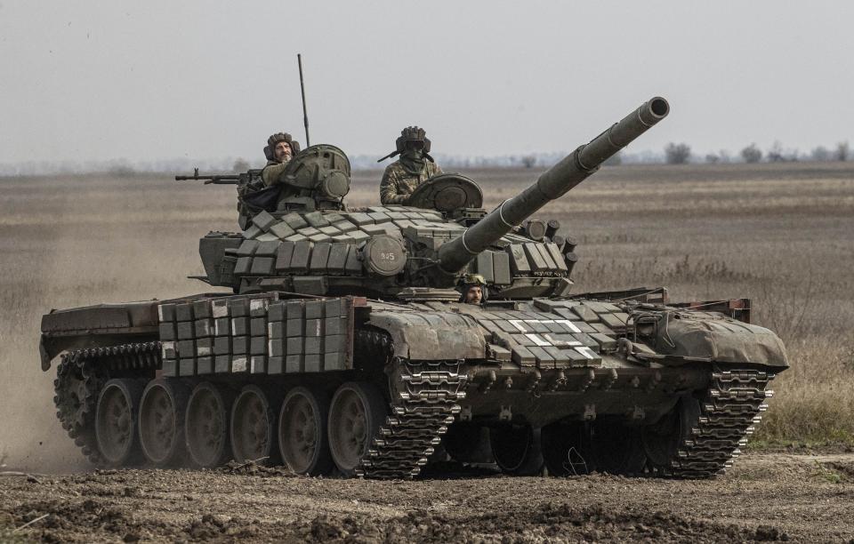 A Ukrainian tank is seen as Ukrainian Armed Forces' military mobility continue toward Kherson front in Ukraine on November 9, 2022.