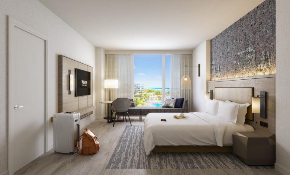 This is an artist rendering of a king guest room at the planned Westin Cocoa Beach Resort and Spa.
