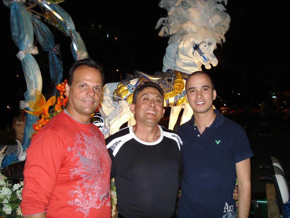 From left, Alberto Arias, his life partner Osvaldo González, both killed in the FIU bridge collapse, and Erik Rojas, the nephew González raised, pictured during a celebration in Miami of their Cuban hometown of Camajuaní.                         