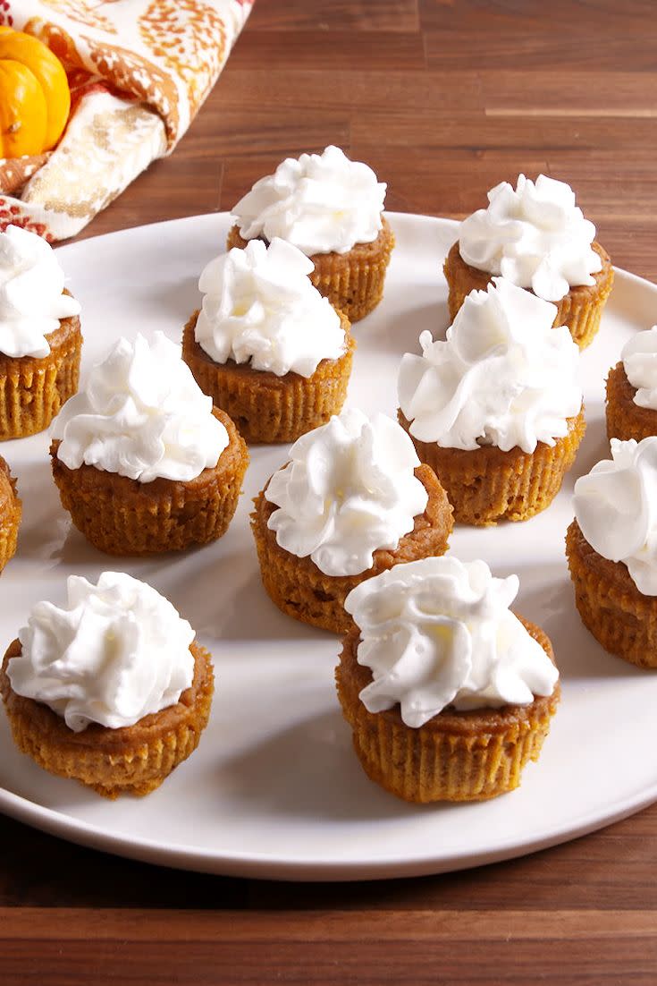<p>Prep yourself for Thanksgiving pie with these Halloween-approved cupcakes.</p><p>Get the recipe from <a href="https://www.delish.com/cooking/recipe-ideas/recipes/a50163/pumpkin-pie-cupcakes-recipe/" rel="nofollow noopener" target="_blank" data-ylk="slk:Delish;elm:context_link;itc:0;sec:content-canvas" class="link ">Delish</a>. </p>