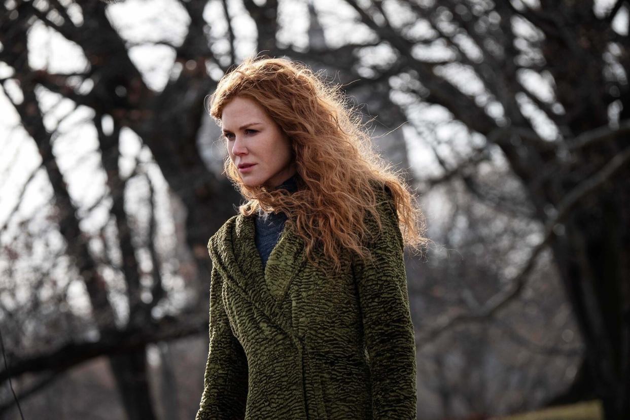 Nicole Kidman's character in a much-talked-about green coat from HBO's recent limited series, "The Undoing." (Photo: HBO)