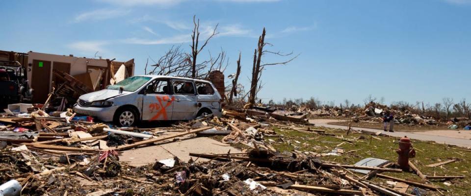 MOORE, OKLAHOMA (USA) - MAY 20th 2013. EF5 tornado strikes the city of Moore, Oklahoma. The whole town is abolished. These images show the heavy damage. Moore, Oklahoma (USA) - May 20th 2013.