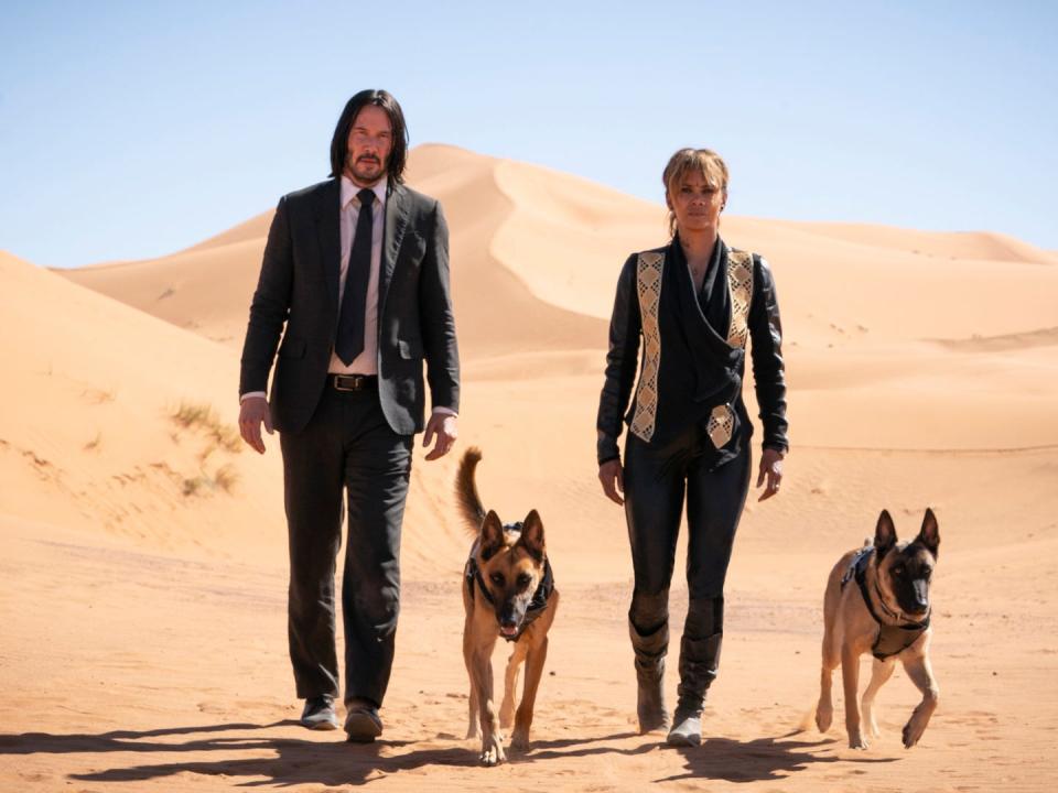 Keanu Reeves as John Wick and Halle Berry as Sofia Al-Azwar in "John Wick: Chapter 3 - Parabellum."