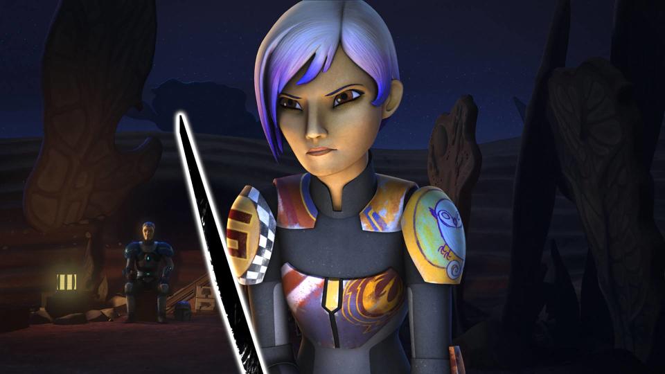 Sabine with the Darksaber in Star Wars Rebels