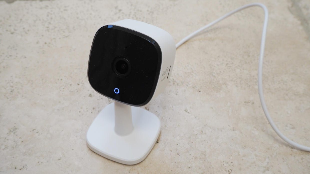  Eufy Indoor Cam C120 on a marbled surface. 