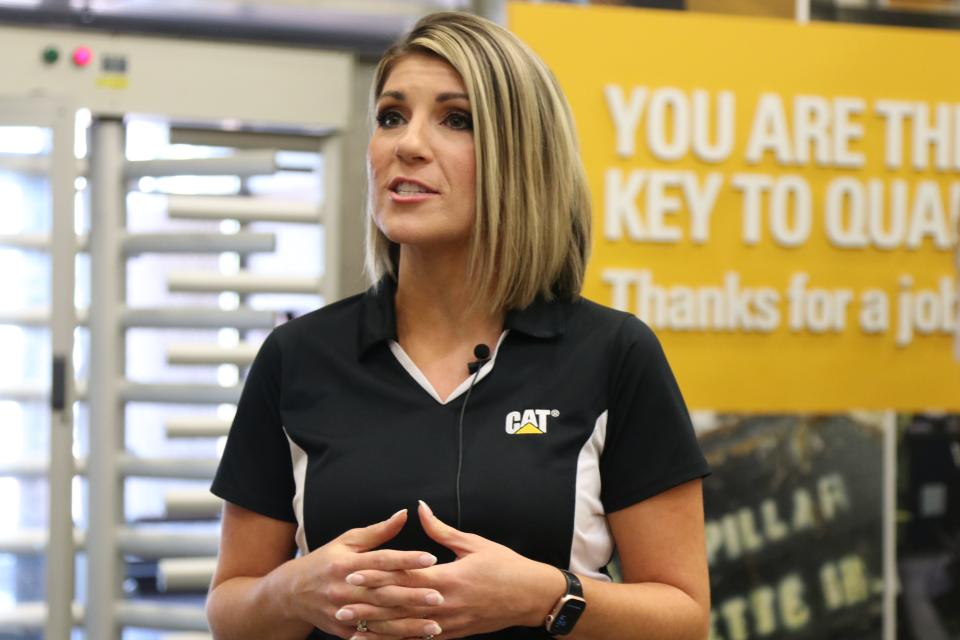 Bailey Medley, human resources manager for Caterpillar's Lafayette location, speaks about new job opportunities that Caterpillar plans to offer at a job fair  June 30 at the Caterpillar welcome center.