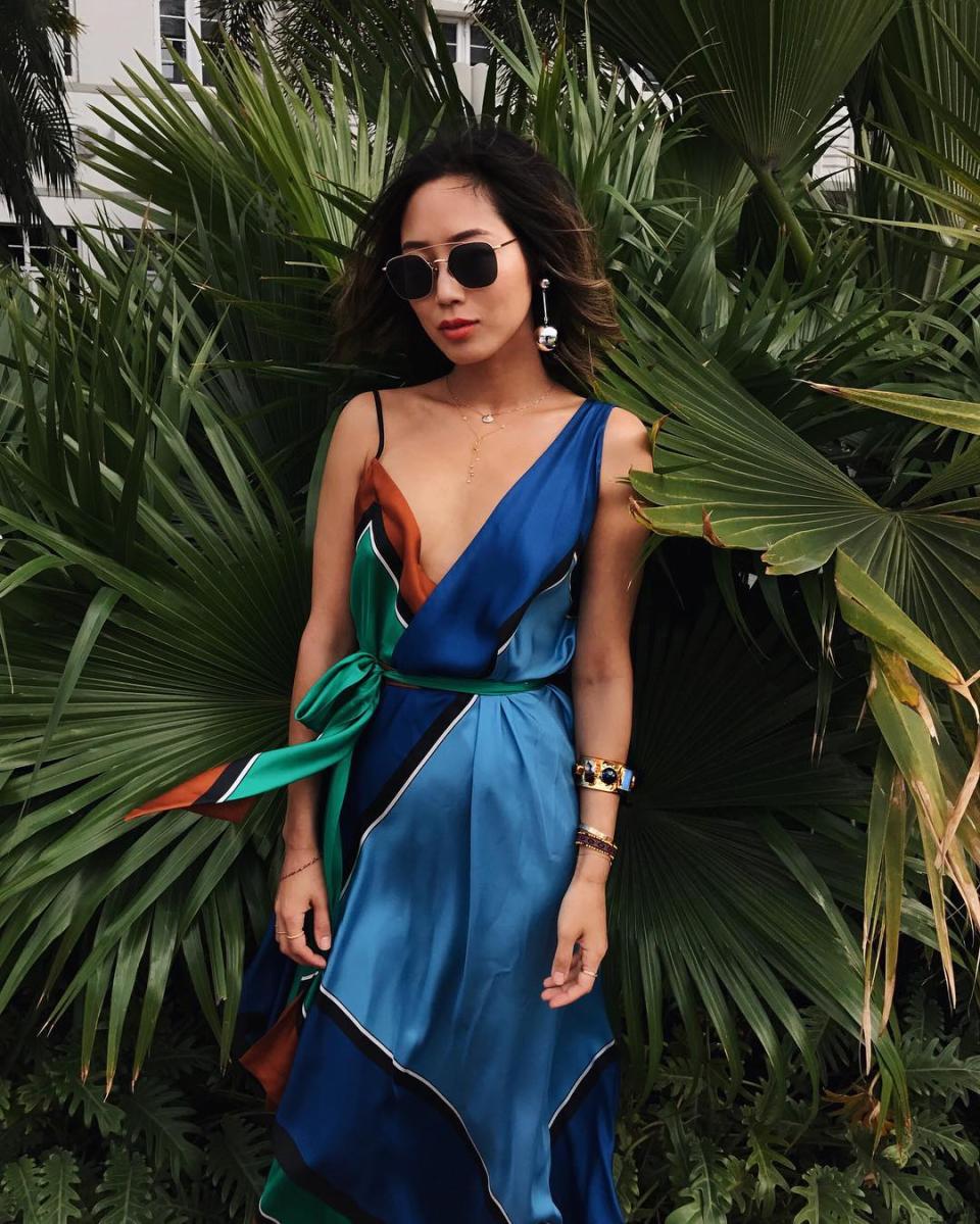 <p>Mega-popular blogger Aimee Song's silky DVF dress is the stuff Miami dreams are made of.</p> <h4>@songofstyle</h4>