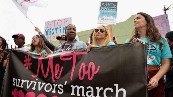 PHOTO: In this Nov. 12, 2017, file photo, Brenda Gutierrez, Frances Fisher and Tarana Burke participate in the #MeToo Survivors March & Rally, in Hollywood, Calif. (Chelsea Guglielmino/FilmMagic via Getty Images, FILE)