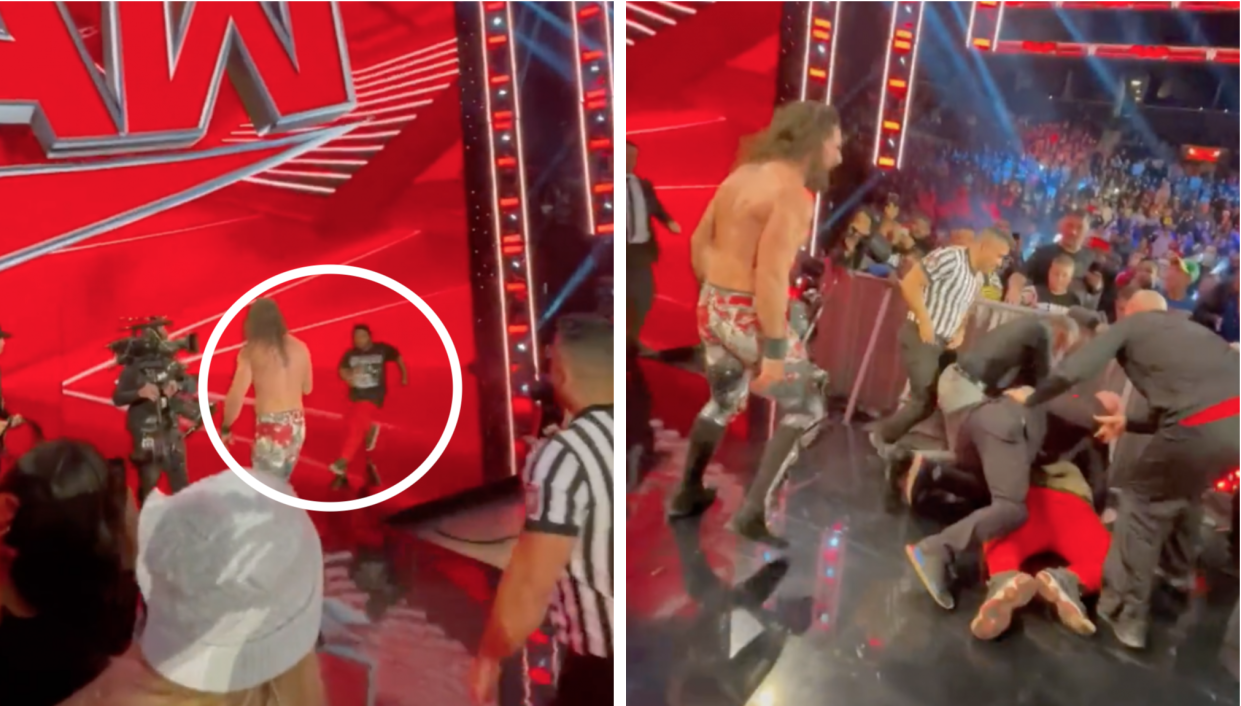 Seth Rollins fue atacado por un espectador durante el programa de la WWE Monday Night Raw. 